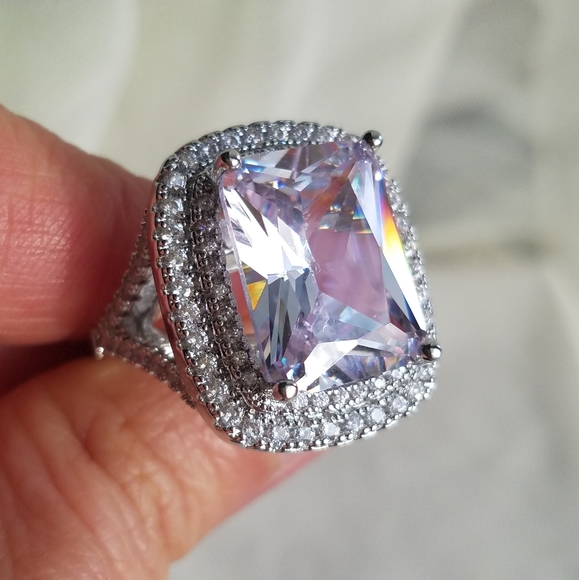 Swarovski Elements 925 Sterling Silver Huge Halo Solitaire Statement Ring NEW - Picture 10 of 17